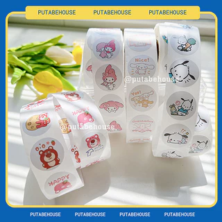 Cuộn 500 tem tròn/ sticker My Melody, gấu dâu Lotso... xinh xắn