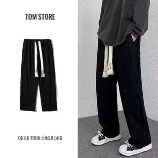 Quần thun ống rộng dây rút to dáng suông baggy phong cách unisex nam nữ ulzzang