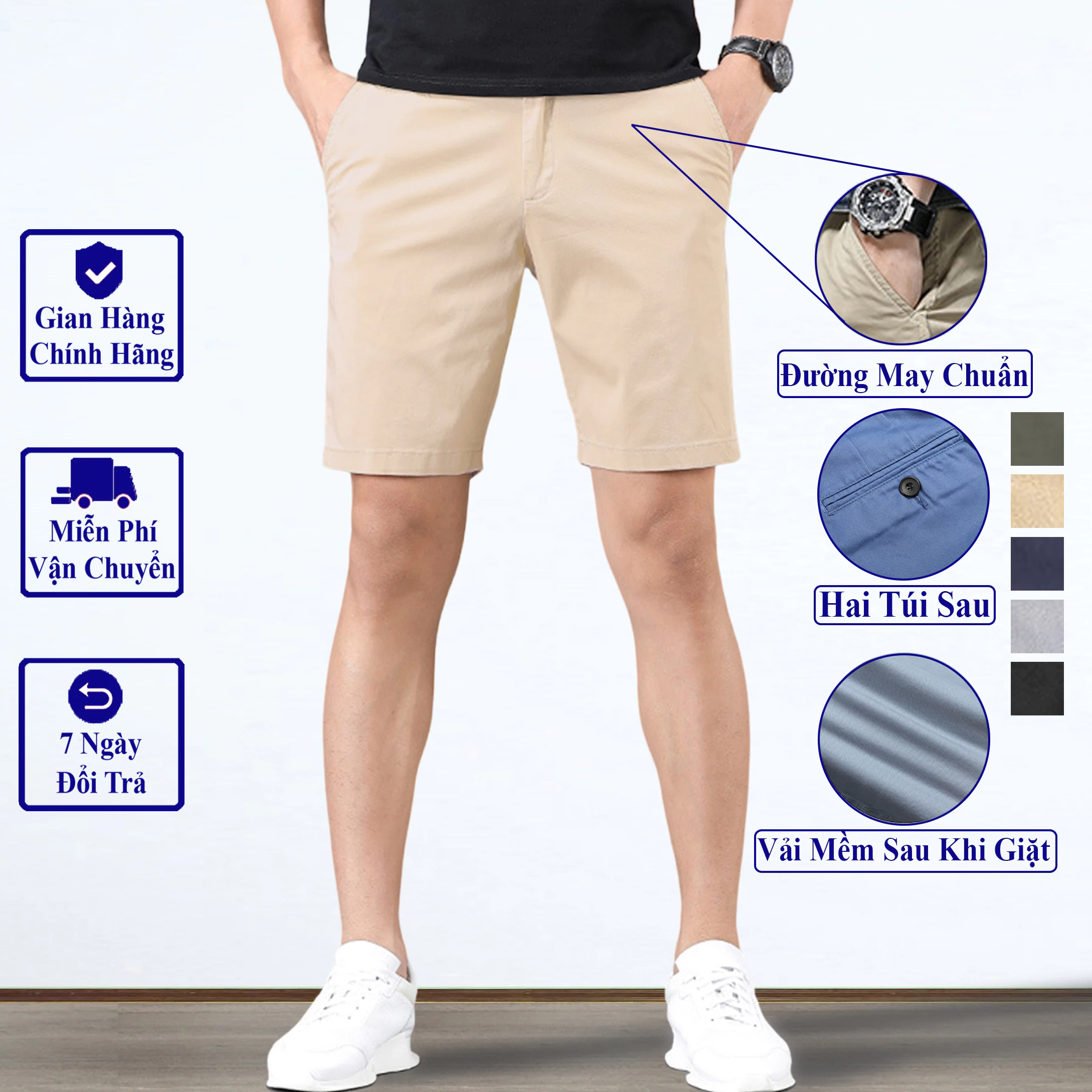 Quần Short Nam Kaki Cotton Mềm Sau Giặt, Quần Đùi Kaki  Basic Vicenzo Trẻ Trung