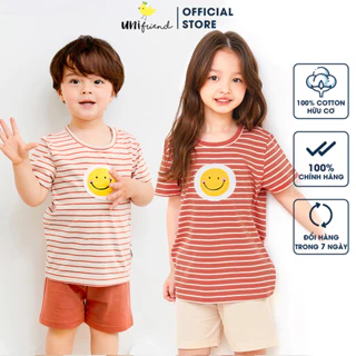 Đồ bộ ngắn tay thun cotton mịn cho bé trai, bé gái mặc nhà mùa hè Unifriend Hàn Quốc U2023-39. Size đại 5, 6, 8, 10 tuổi