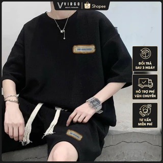 Bộ quần áo unisex  Virgo form rộng cổ tròn vải tổ ong mùa hè 2023