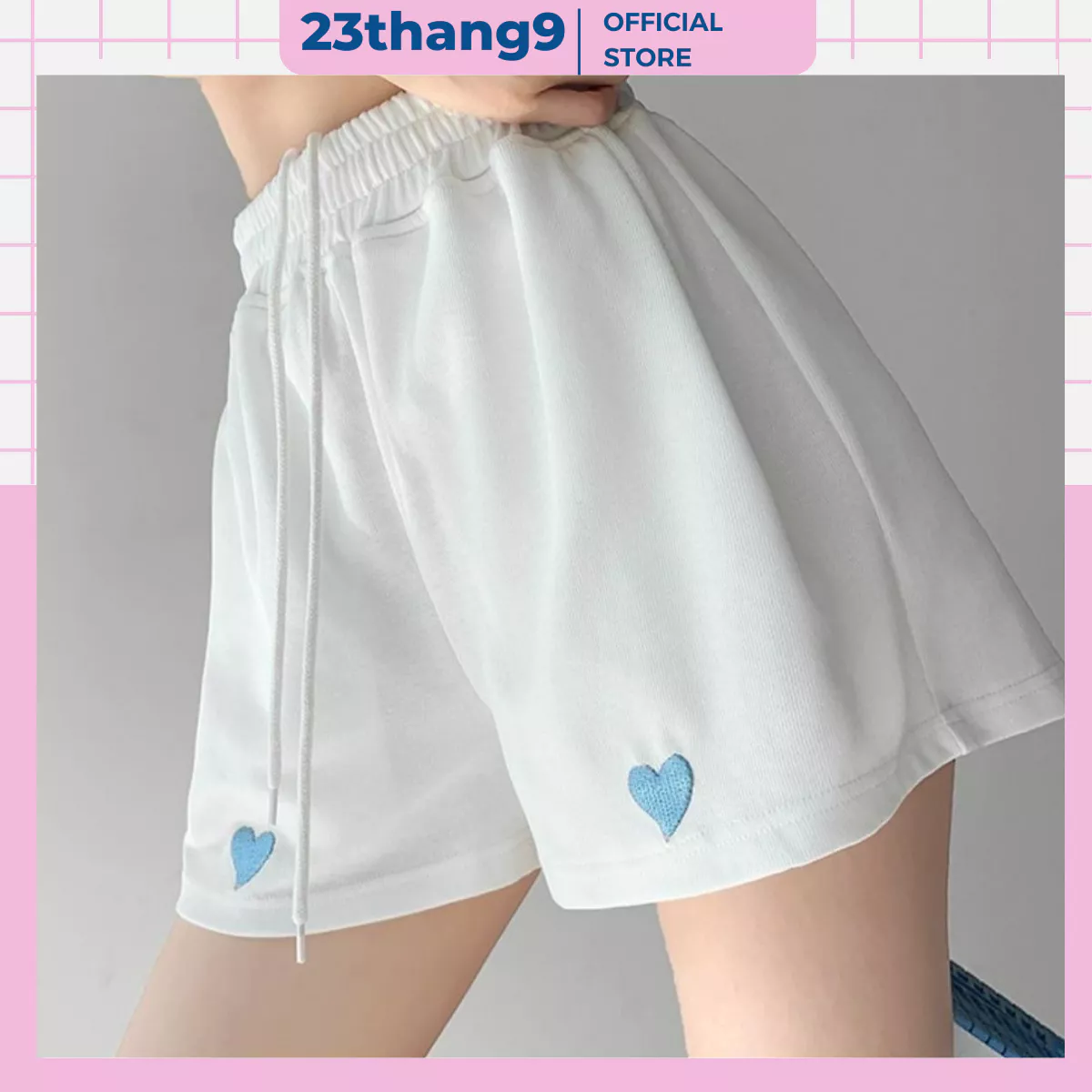 Quần short nữ , quần đùi ống rộng màu đen màu trắng cạp chun in hình trái tim trẻ trung cá tính mặc nhà đi phố 93