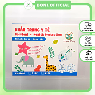 Khẩu trang y tế trẻ em 4 lớp kháng khuẩn cao cấp BoniBoni (Hộp 50 chiếc)