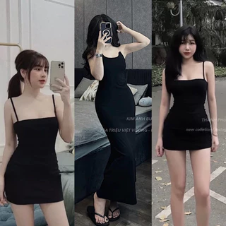 Đầm Body 2 Dây Dáng Ngắn Chất Thun Bozip Mặc 4 Mùa Siêu Đẹp, Váy Body 2 Dây Dáng Dài Maxi