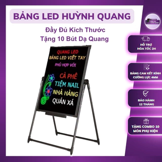Bảng Led Huỳnh Quang, Bảng Viết Dạ Quang 60x80cm, 50x70cm, 30x40cm ( Tặng kèm combo 10 món phụ kiện)