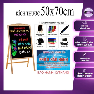 Bảng Led Huỳnh Quang khung gỗ 50x70cm ( Tặng kèm chân giá + 8 bút + Điều khiển + khăn lau)