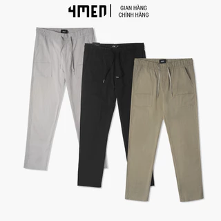 Quần Jogger Nam Đũi Co Giãn Form Regular 4MEN JO011 phối túi, vải mềm mại, thấm mồ hôi, phong cách trẻ trung