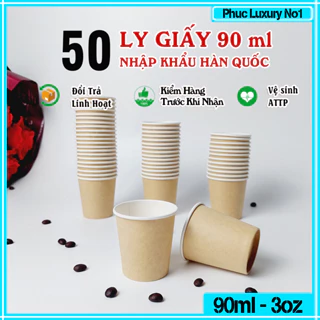 50 Ly giấy nâu 90ml - 3oz Cốc giấy dùng 1 lần NHẬP KHẨU HÀN QUỐC