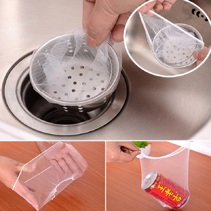 100 Túi Lọc Rác Bồn Rửa Bát Bồn Rửa Chén Bát Thoát Sàn Nhanh Gấp 5 Lần, Giảm Tắc Cống, Tiện Dụng