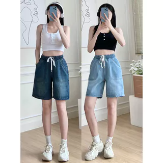 Quần bò lững lưng chun ống rộng, quần short jean cạp thun có bigsize 3XL SJ1111