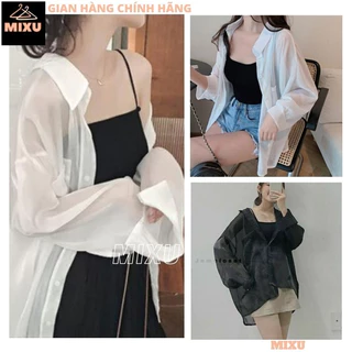 Áo sơ mi von khoác ngoài kèm áo 2 dây sexy gợi cảm, Set áo lụa kèm bra dáng dài 2 màu đen trắng thời trang - MIXU