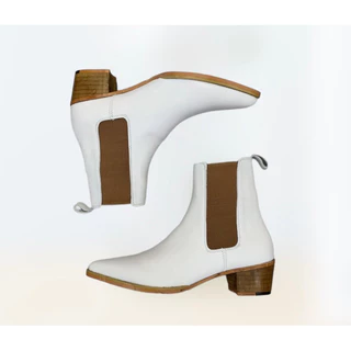 CHELSEA BOOTS White & Brown Giày Bốt Nam Trắng Đế Vàng/ Nâu Da Bò Khẩu Đế Gỗ, Khâu Mckay cao 5cm - TDK Shoemaker