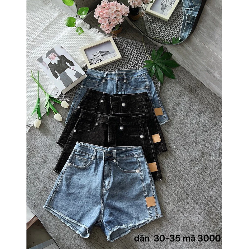 (Co giãn) Quần Short Jean Nữ Bigsize Co Giãn Lưng Cao Phối Hoạ Tiết Ms3000