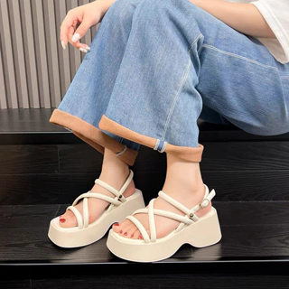 (Lùi 1 Size) Sandal nữ đế cao 6cm quai dây mảnh hở ngón BUNNY