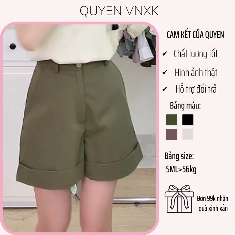 Quần short nữ kaki gập gấu, ống rộng ít nhăn, dễ phối đồ