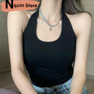 Áo croptop nữ cổ U hở lưng choàng cổ Nquin, Áo yếm  nữ hở lưng ôm body sexy quyến rũ