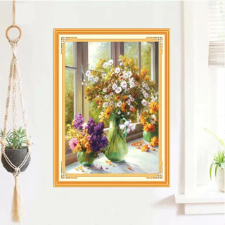 Tranh thêu chữ thập bình hoa DX1272 kt 50x65 cm THÊU KÍN