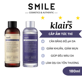 Nước hoa hồng Dear, Klairs Supple Preparation Unscented Toner dưỡng ẩm và làm dịu da 180ml