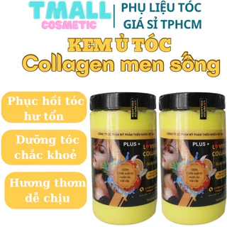 Kem ủ tóc siêu phục hồi collagen men sống 1000ml cho tóc khô xơ rối hư tổn dưỡng tóc vào nếp suôn mượt