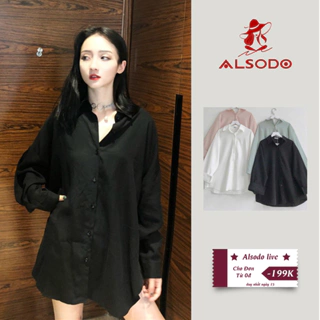 Áo sơ mi vải cotton lụa mịn kiểu dáng rộng unisex - ALSODO