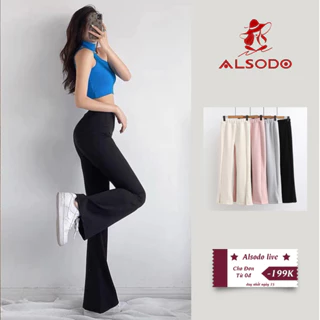 Quần ống loe nữ cạp cao dáng vảy vải trượt thái vải umi cotton form gym nâng mông  - ALSODO