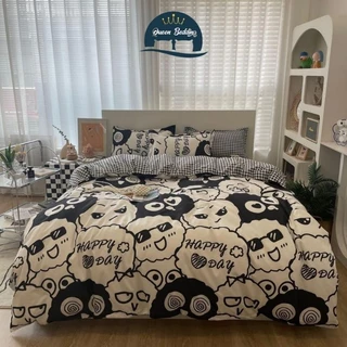 Bộ Vỏ Chăn Ga Gối 5 món Cotton poly mẫu Bóng Đen Bóng Trắng đầy đủ kích cỡ m2/m6/m8/2m phong cách Hàn Quốc