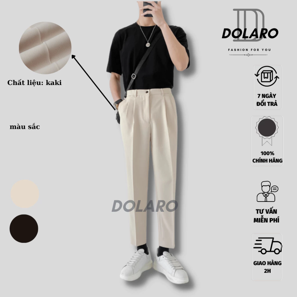 Quần kaki nam đi học DOLARO bản lưng cúc, quần nam ống suông baggy chất kaki cao cấp không nhăn không xù vải