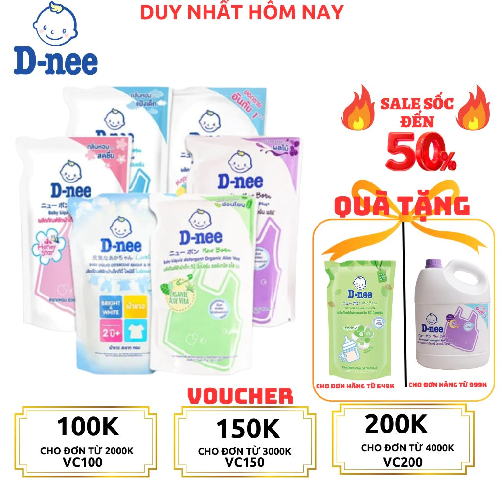 Nước giặt quần áo em bé Dnee túi 550ml-Nước Giặt Xả Cho Trẻ Em an toàn, Chính hãng Công ty Đại Thịnh