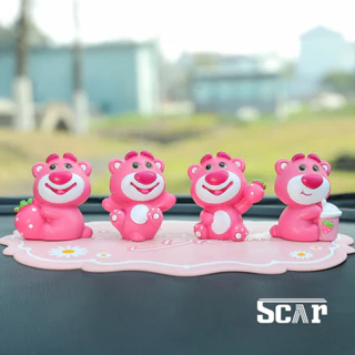 Set gấu hồng Lotso trang trí taplo xe ô tô, bàn làm việc, văn phòng siêu xinh