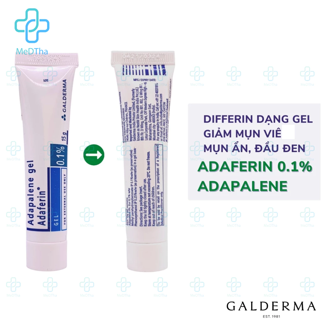 Combo Adapalene Gel 0.1 Adaferin, Benzac AC 2.5% - Giảm Mụn Trứng Cá, Mụn Ẩn, Mụn Đầu Đen, Giảm Sưng Tấy Đỏ