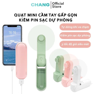 Quạt Mini Cầm Tay Gấp Gọn Tích Hợp Pin Sạc Dự Phòng Điện Thoại Dung Lượng Pin 2000mAh USB Đa Năng Có Đế Để Bàn