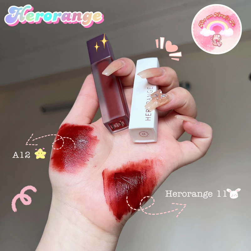 Son kem Herorange Matte Lip Color thiết kế nắp vuông chất son mềm mịn hiệu ứng mờ lì cho môi chính hãng