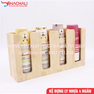 Kệ Đựng Ly Trà Sữa, Khay Để Ly Nhựa, Ly Giấy, 4 Ngăn - Gỗ Tự Nhiên - KTS13