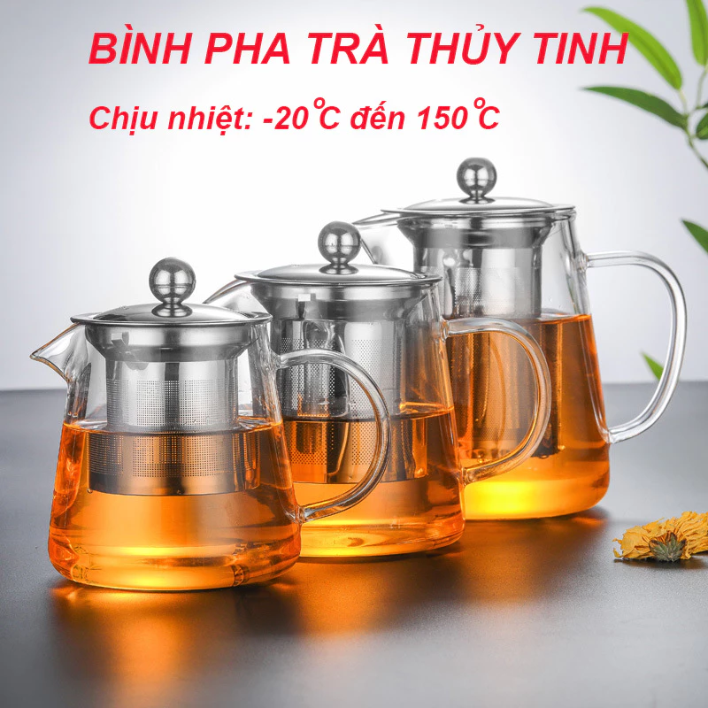 Nồi trà thủy tinh chịu nhiệt với nồi trà hình trụ lọc trà inox 304, nồi trà thủy tinh chịu nhiệt, nồi trà thủy tinh chịu nhiệt