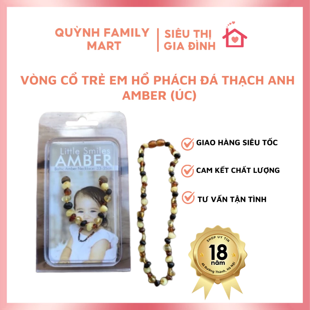 Vòng cổ trẻ em hổ phách đá thạch anh AMBER (Úc)