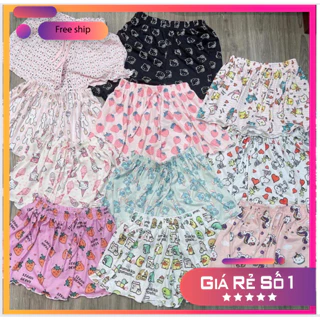 Quần short thun xòe nhiều hoạ tiết HOẠT HÌNH cạp chun , Quần ngủ thái lan vải cotton mịn mát co giãn 4 chiều - SVFQ51a