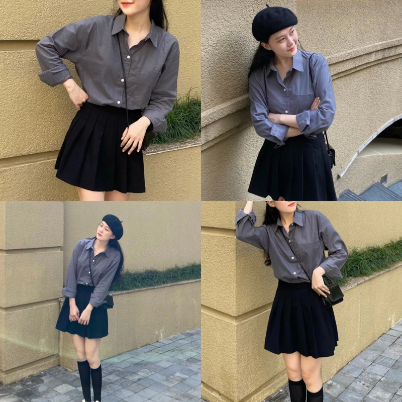 [Cotton 100%] [Rẻ vô địch] [Ảnh thật] ÁO SƠ MI NỮ - HEE BY OHI - Màu Ghi Đậm Dark Grey Cotton 100% (heebyohi) - Dễ Nhăn