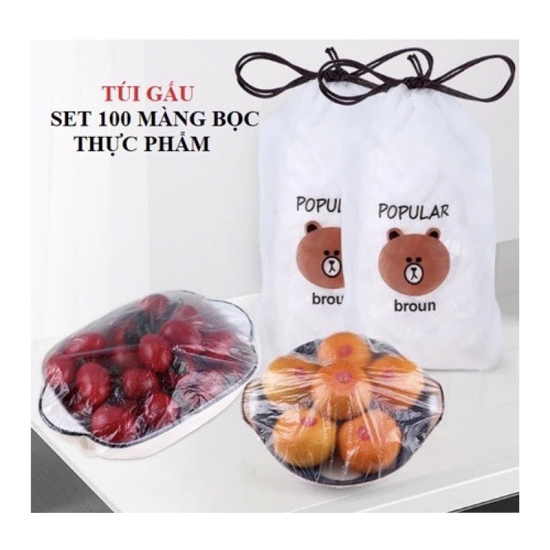 Set 100 màng bọc thực phẩm túi gấu🐻 (loại đủ)