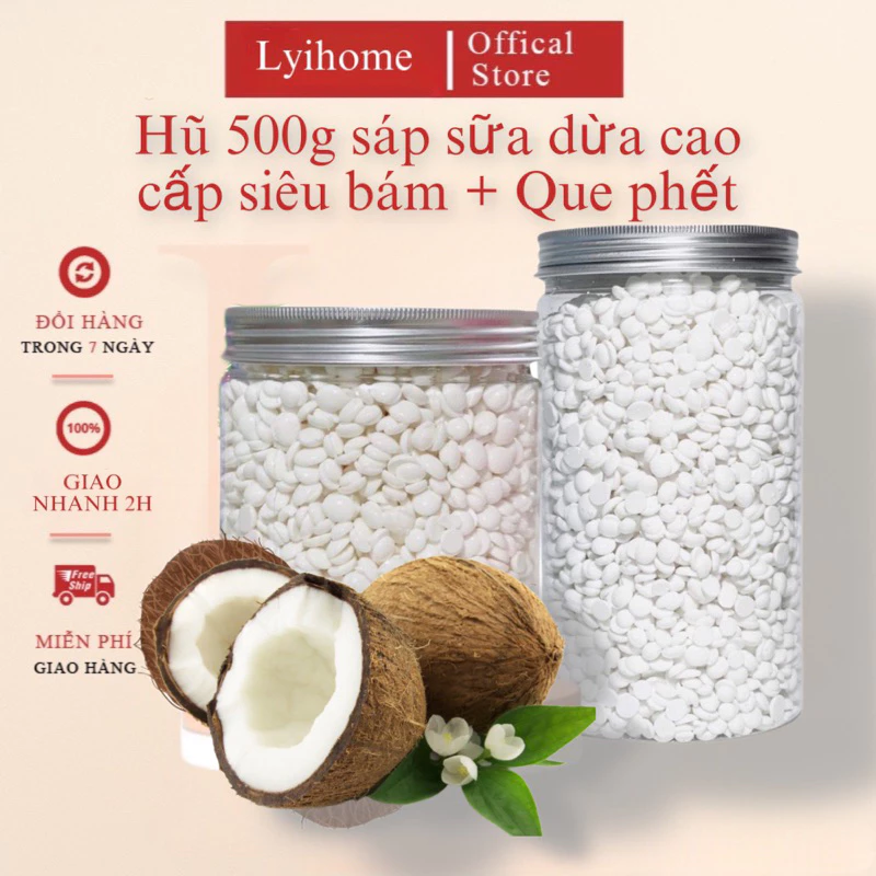 Hũ 500g sáp wax lông sữa dừa siêu bám, siêu sạch, tẩy lông nhanh chóng Lyihome tặng que phết