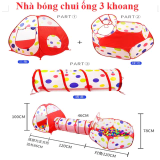 Nhà Banh, Nhà Bóng Tự Bung Gấp Gọn, Khu Vui Chơi Lều+ Ông Chui+ Quây Banh Dành Cho Bé - lều 3 khoan