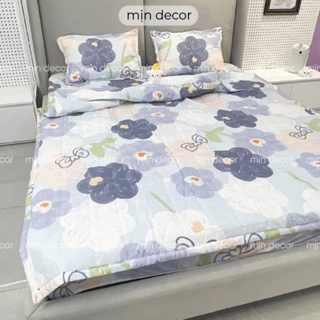 Set 4 món chăn chần drap gối cotton 3D Mịn Decor bo chun miễn phí mềm mịn thoáng mát