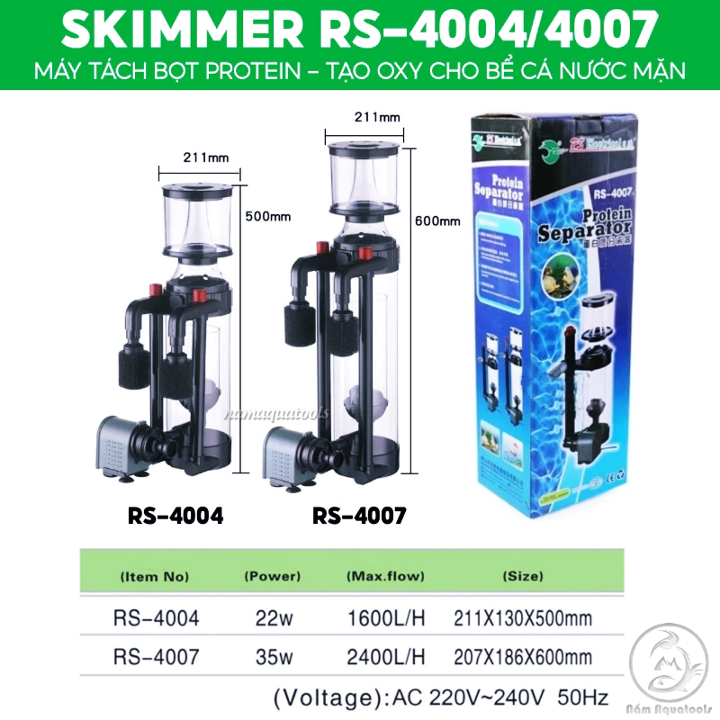 Skimmer Protein RS-4004 / RS-4007 | Máy Tách Bọt - Tạo Oxy và Lọc Nước Cho Hồ Cá Biển, Bể Cá Nước Mặn