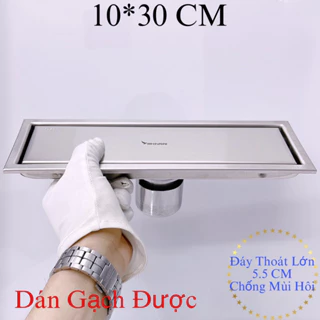 ( 10 * 30 Cm - Có Thể Dán Gạch ) Phễu Thoát Sàn Dài , Ga Thoát Nước Có Viền INOX SUS304 Xước Mờ Nhà Tắm SHINRAI