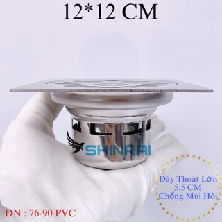 ( 12*12 Cm Đúc Dày 3mm TS027 ) Ga Thoát Sàn , Phễu Thoát Nước Thoát Sàn Nhà Tắm SHINRAI INOX Chống Mùi Hôi , Đáy Lớn