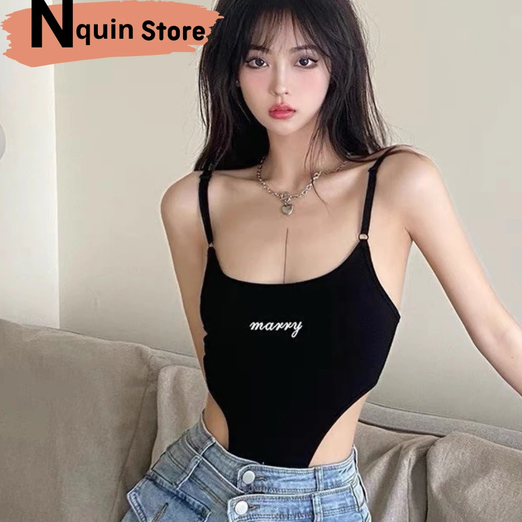 Áo liền quần hai dây Bodysuit,thiết kế áo sexy có thêu họa tiết Marry, khoét eo siêu xinh Nquin store