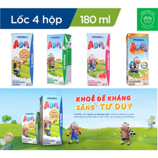 Lốc 4 Hộp Sữa Tươi Dinh Dưỡng Vinamilk ADM 180ml Có Đường, ít Đường, Hương Dâu, Ngũ Cốc Yến Mạch