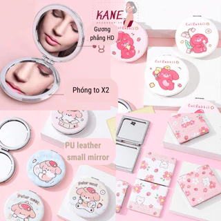 Gương mini vuông 2 mặt cầm tay cute Kane, gương tròn mini bỏ túi, gương vuông gập gọn trang điểm nhỏ gọn