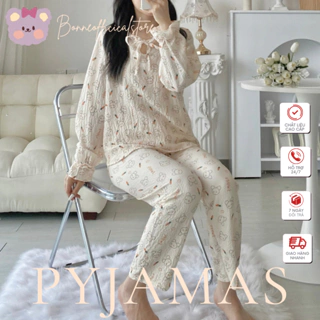 Đồ Ngủ Nữ Pyjama Mặc Nhà Chất Xốp Chuẩn Hàn BONNE Cổ Trụ Tay Dài Bo Chun, Quần Dài Xinh Xắn BDTDCS159