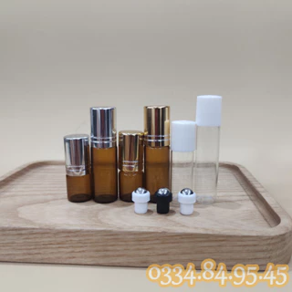 Chai Lọ bi lăn mỏng 3ML, 5ML thân Nâu và Trong (BI SẮT), Chai Đựng Tinh Dầu, lọ chiết Nước Hoa, Chiết Mỹ Phẩm, Du Lịch.