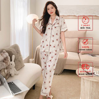 Bộ Đồ Ngủ Pijama Lụa LADY QUEEN Tay Ngắn Trái Tim Cao Cấp - LB20